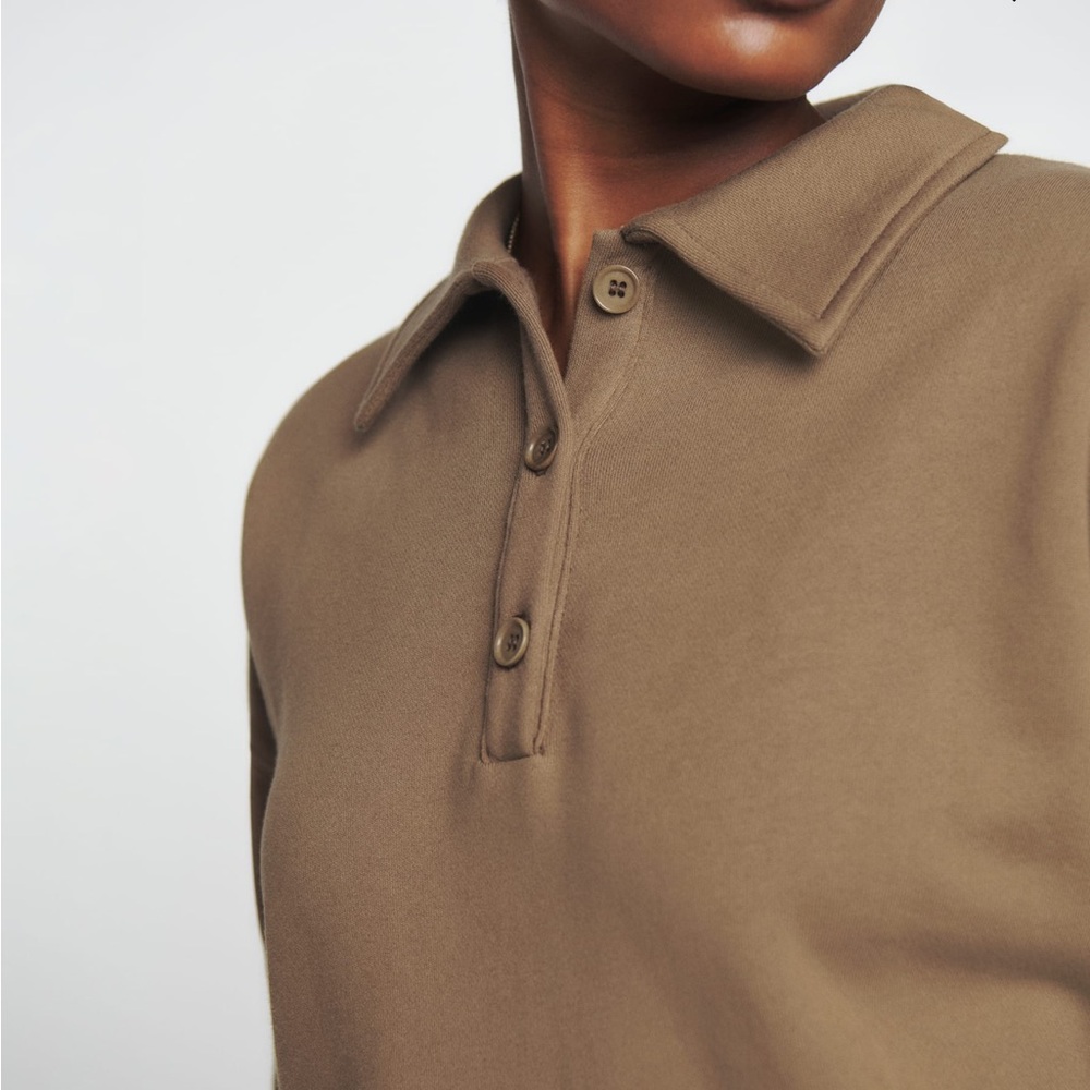 REFORMATION Vintage Oversized Polo Sweatshirt in Latte Size S - Picture 4 of 10